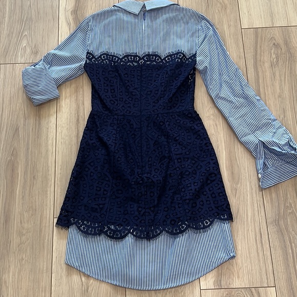 New BCBGMaxAzria Kaylin Striped Shirt Lace Bodice Dress - Picture 10 of 12